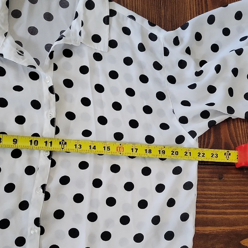 Zac & Rachel White Button-Up Boho Sleeve Blouse With Black Polka Dots | Womens M - Picture 5 of 8